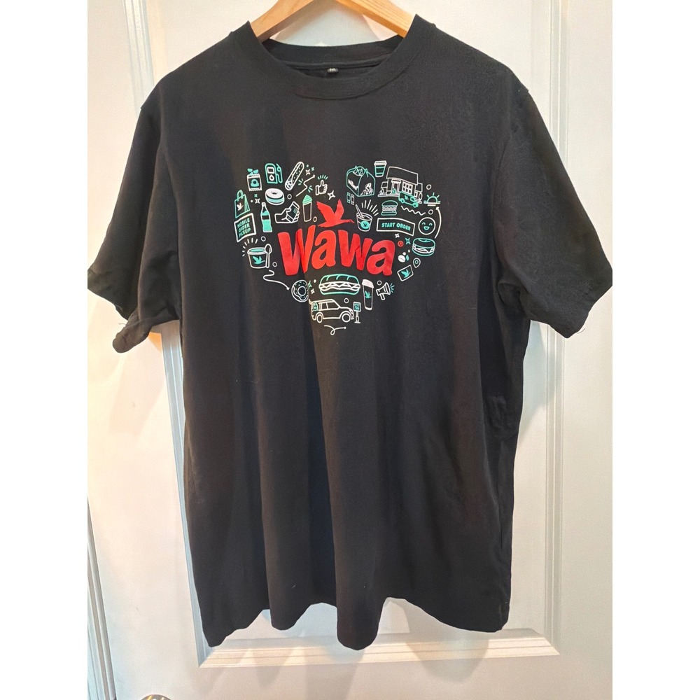 Wawa Graphic Heart Logo T-Shirt Black Short Sleeve Mens 2XL Convenience Store